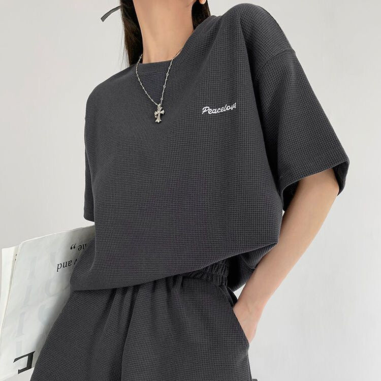 韓国ストリート｜ワッフル生地セットアップ