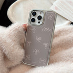 リボン柄プリント｜シルバーフレームiPhoneケース