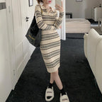 ストライプリブニットワンピース