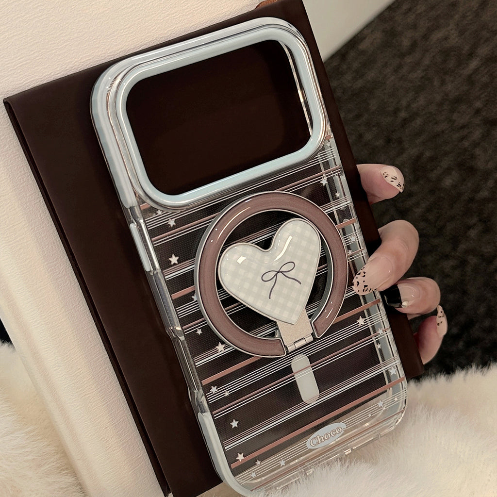 クリアギンガムハートスタンドiPhoneケース