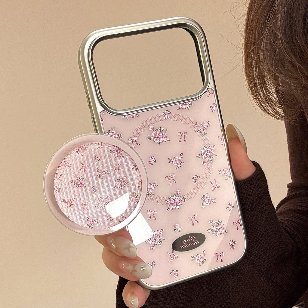 ピンクローズリボンスタンドiPhoneケース