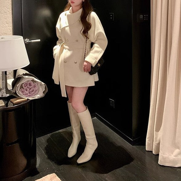 ゴールドボタンウールショートコート