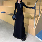 バイカラーカフ＆襟｜リブロングワンピース