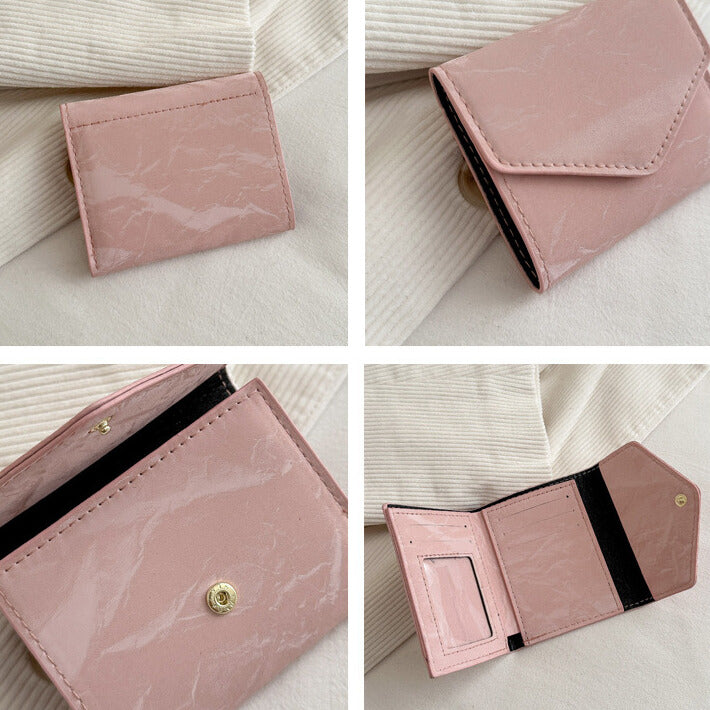 マーブル柄フラップ｜三つ折りミニ財布