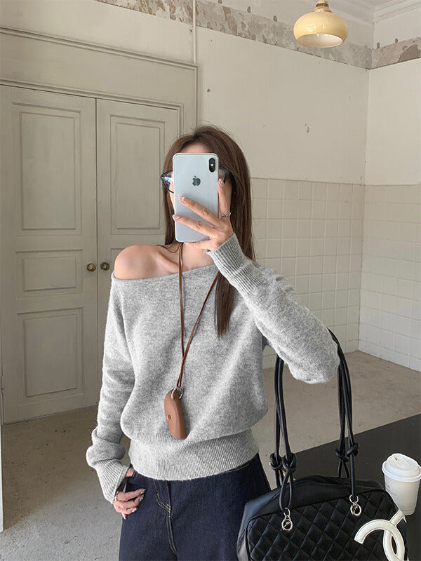 オフショルダー風｜ニットトップス