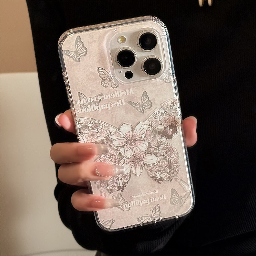 大人かわいい｜蝶と花のチャーム付きiPhoneケース