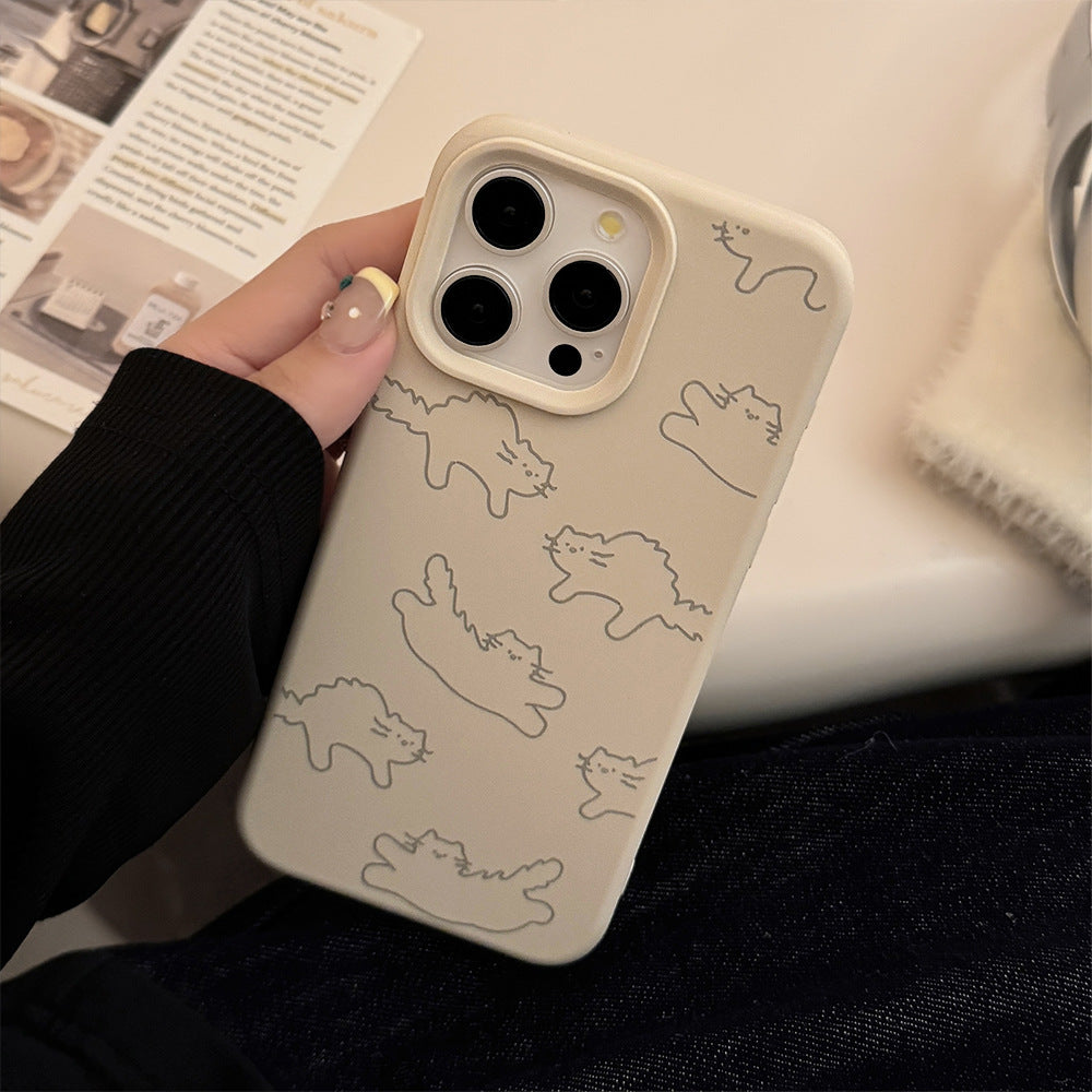 ゆるっとねこ柄｜ナチュラルベージュiPhoneケース