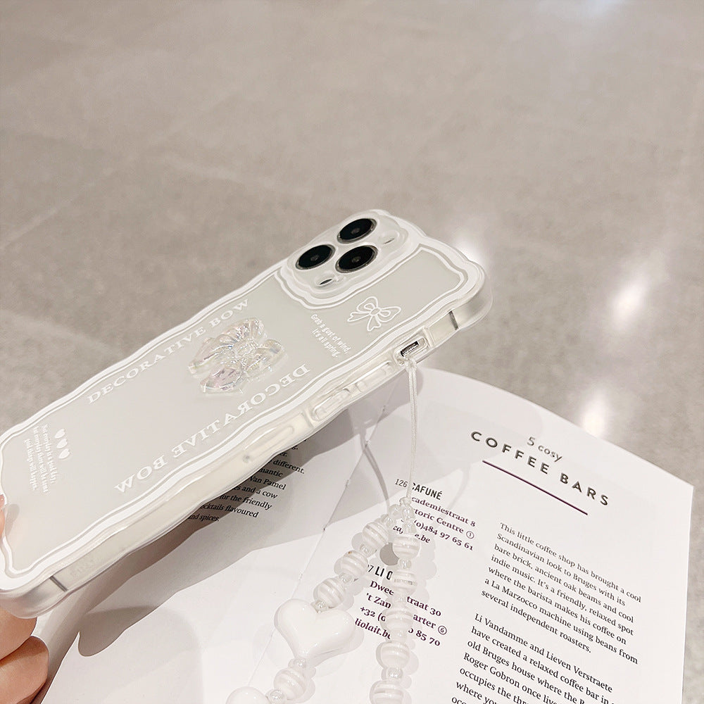 立体リボンチャーム付き｜波打ちフレームiPhoneケース