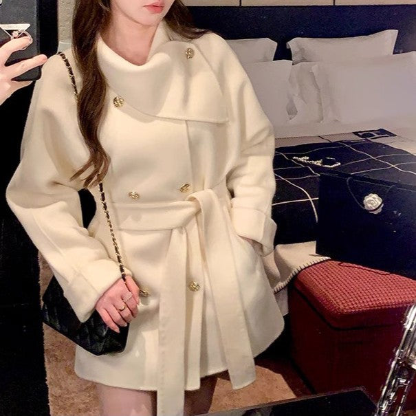 ゴールドボタンウールショートコート