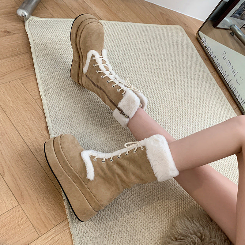 ボアレースアップ厚底ムートンブーツ