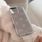 リボン柄プリント｜シルバーフレームiPhoneケース