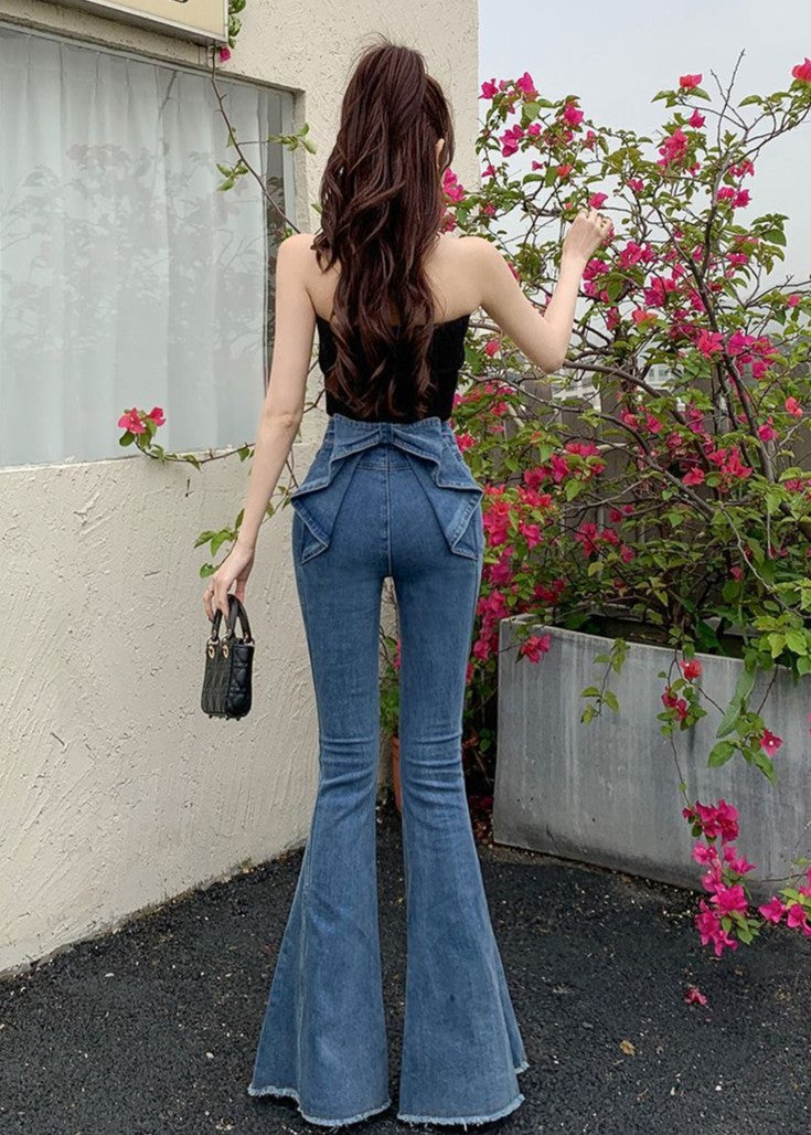 バックリボンフレアデニム