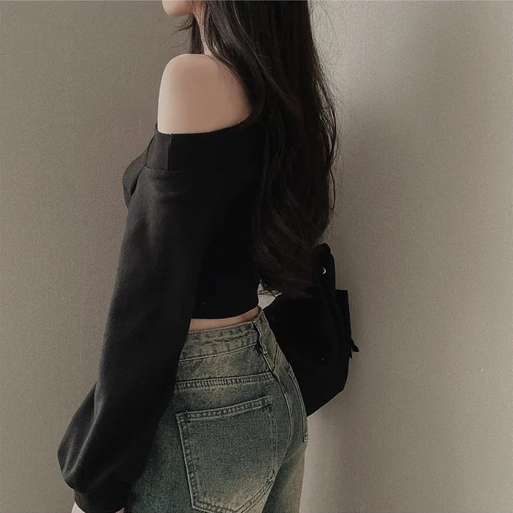 ワンショルダークロップスウェット