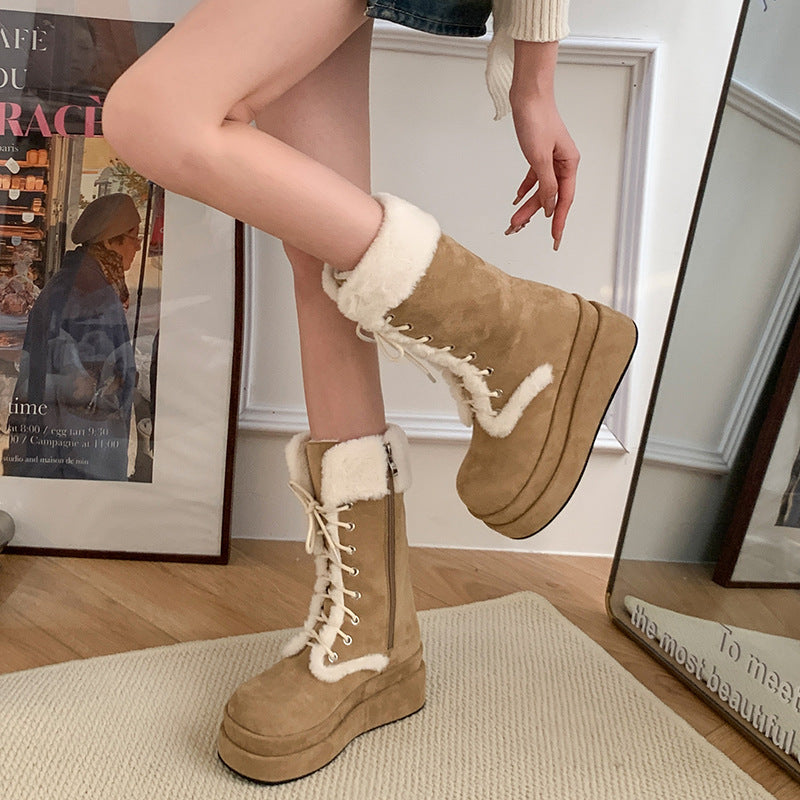 ボアレースアップ厚底ムートンブーツ