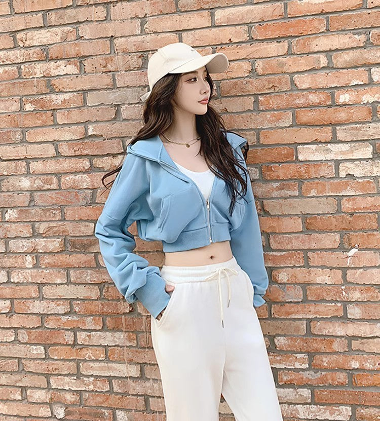 ベルベット裏地｜クロップド丈ジップアップパーカー