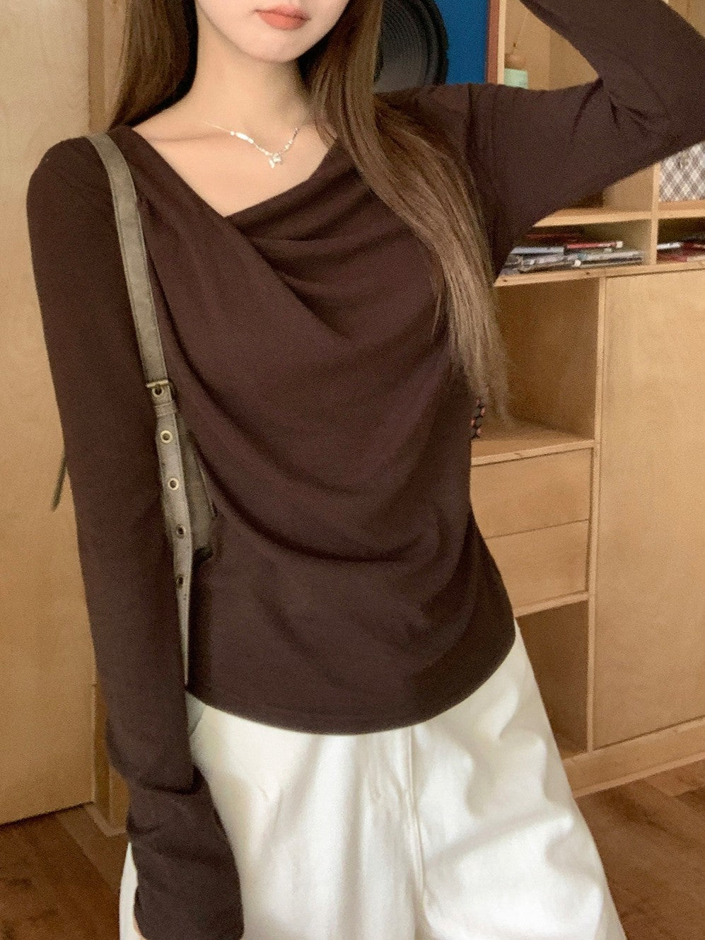 ドレープネックロングスリーブトップス