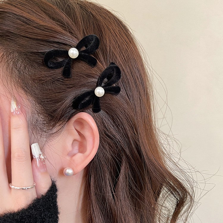 ベルベットリボン＆パール｜ミニヘアクリップ