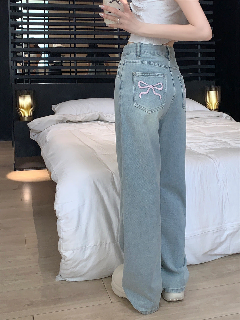 バックリボンワイドデニム