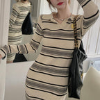 ストライプリブニットワンピース