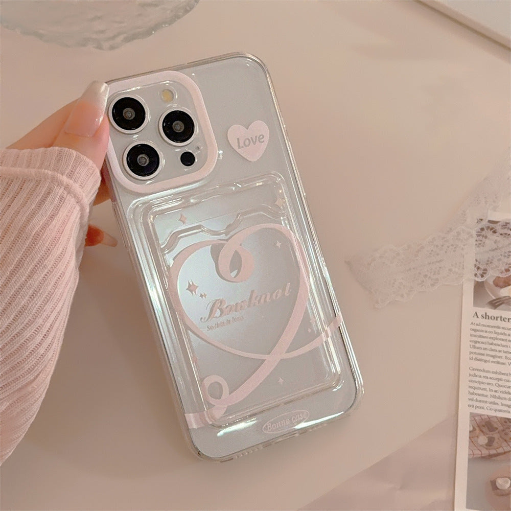 ハートリボン×クリアデザイン｜カード収納付きiPhoneケース
