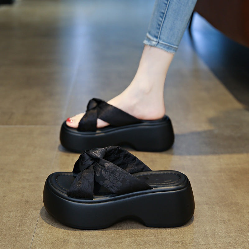 花柄リボン｜厚底サンダル