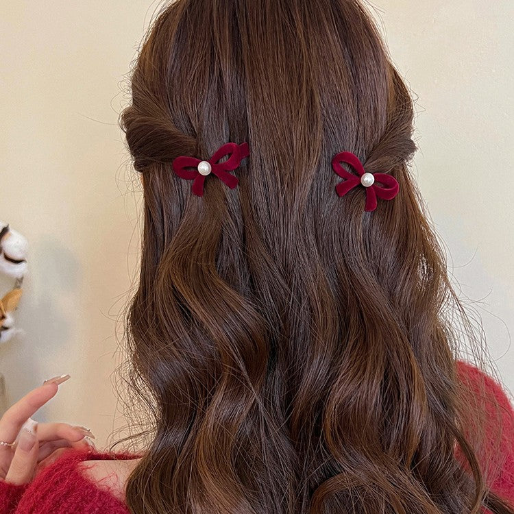ベルベットリボン＆パール｜ミニヘアクリップ