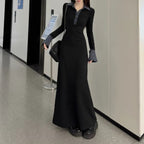 バイカラーカフ＆襟｜リブロングワンピース