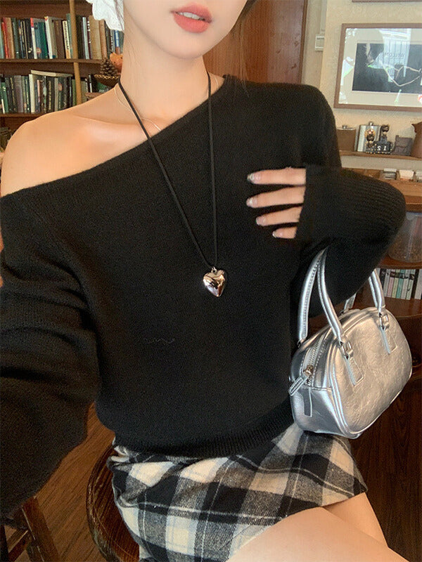 オフショルダー風｜ニットトップス