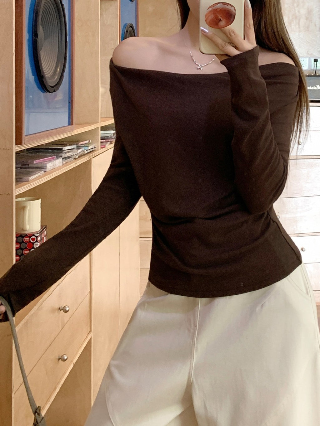 ドレープネックロングスリーブトップス