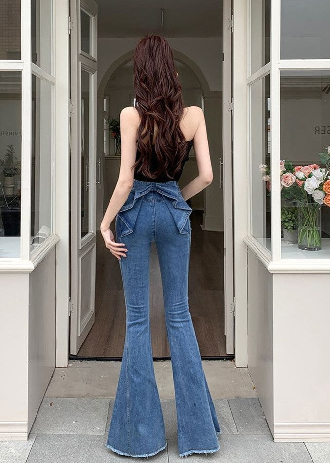 バックリボンフレアデニム