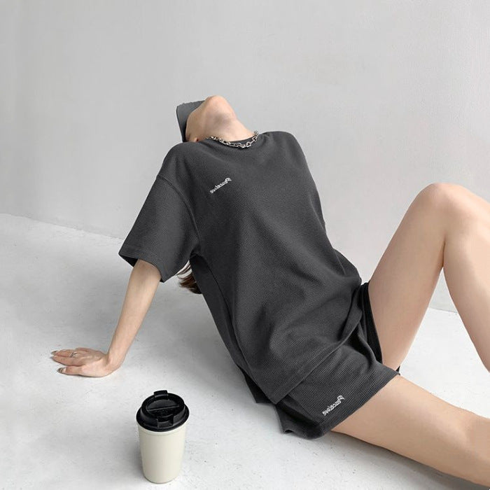 韓国ストリート｜ワッフル生地セットアップ