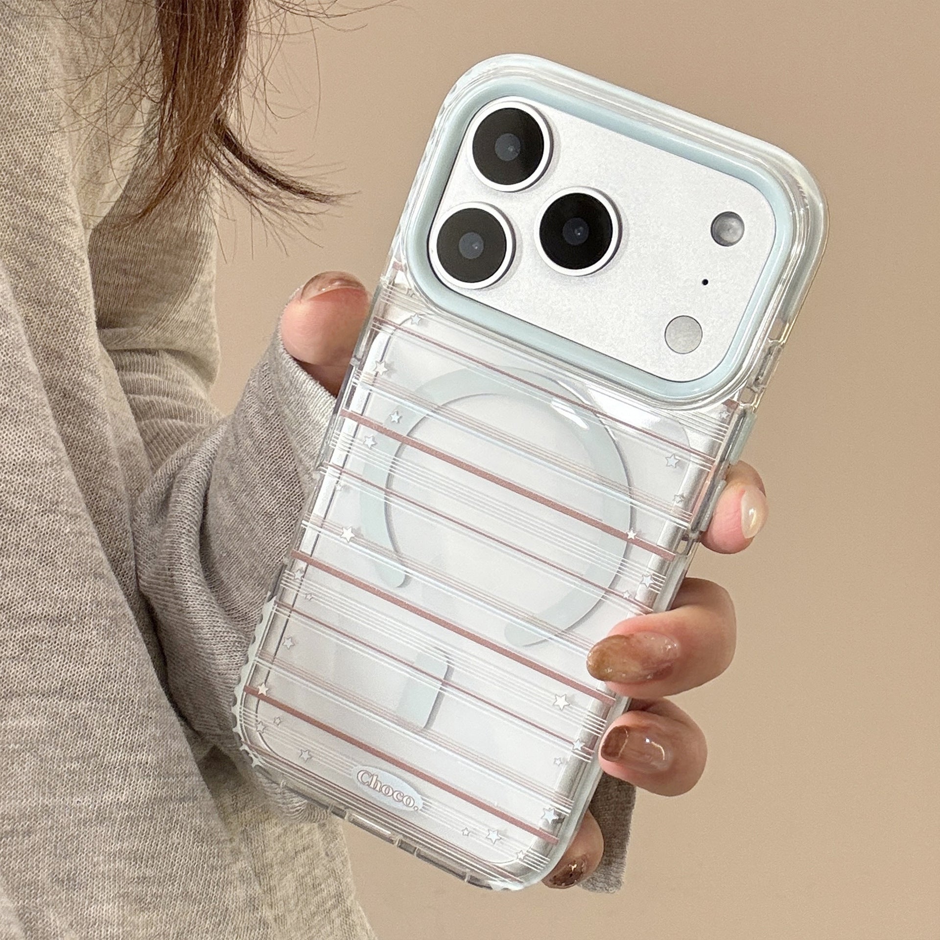 クリアギンガムハートスタンドiPhoneケース