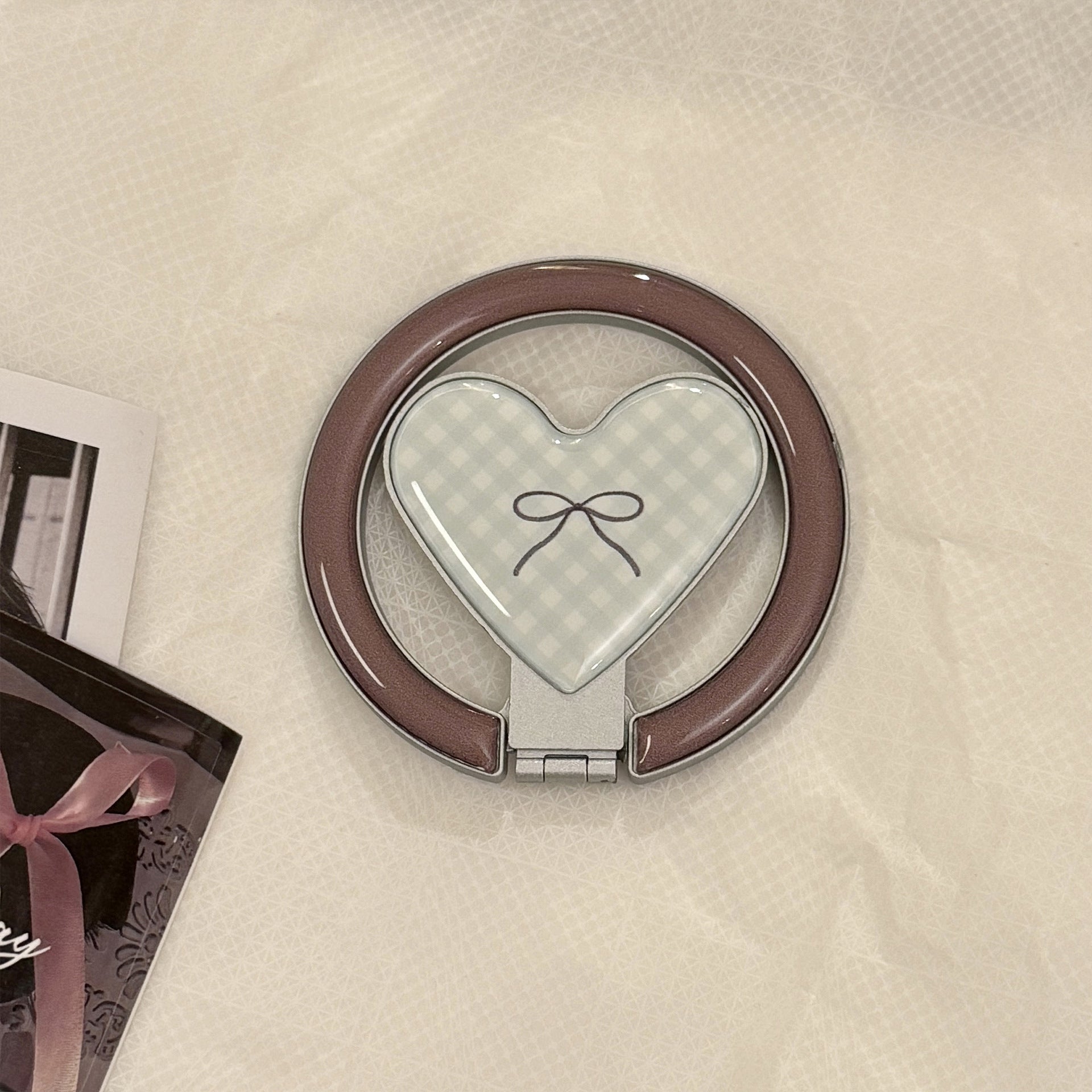 クリアギンガムハートスタンドiPhoneケース