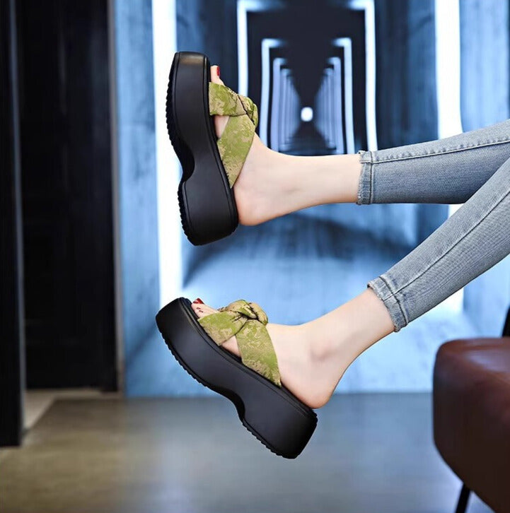 花柄リボン｜厚底サンダル