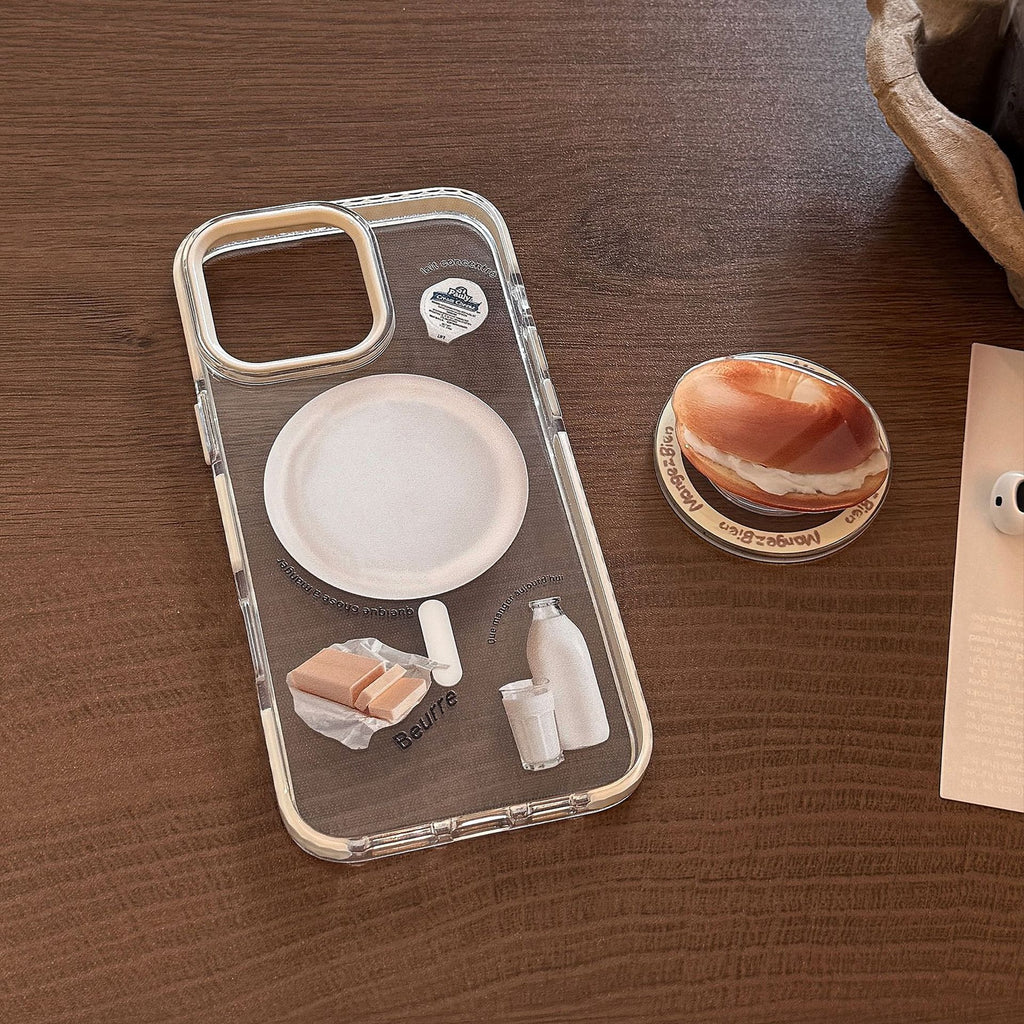 【MagSafe対応】ベーグルスタンド付き｜カフェ風iPhoneケース