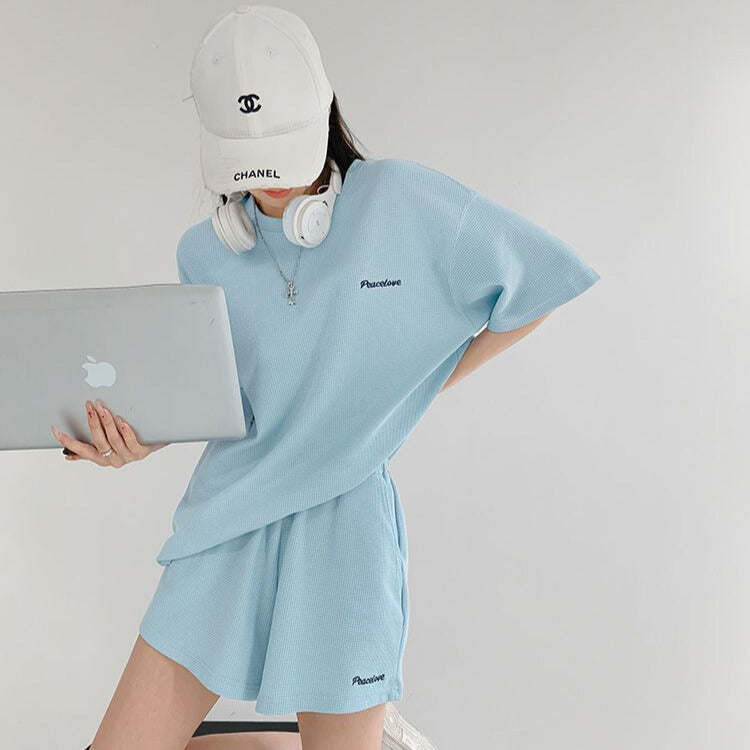 韓国ストリート｜ワッフル生地セットアップ