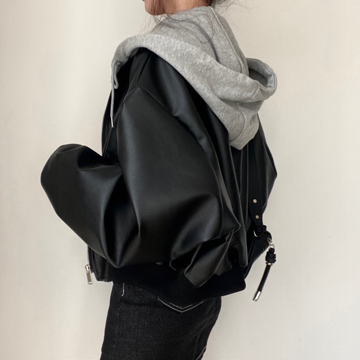 レザーフードブルゾン