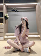 ワッフル生地｜ピンクセットアップ