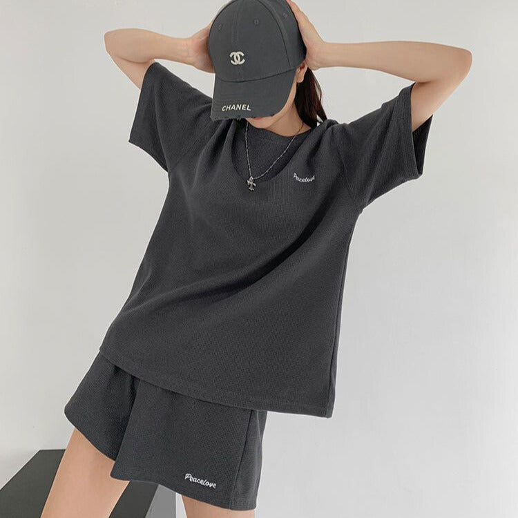 韓国ストリート｜ワッフル生地セットアップ