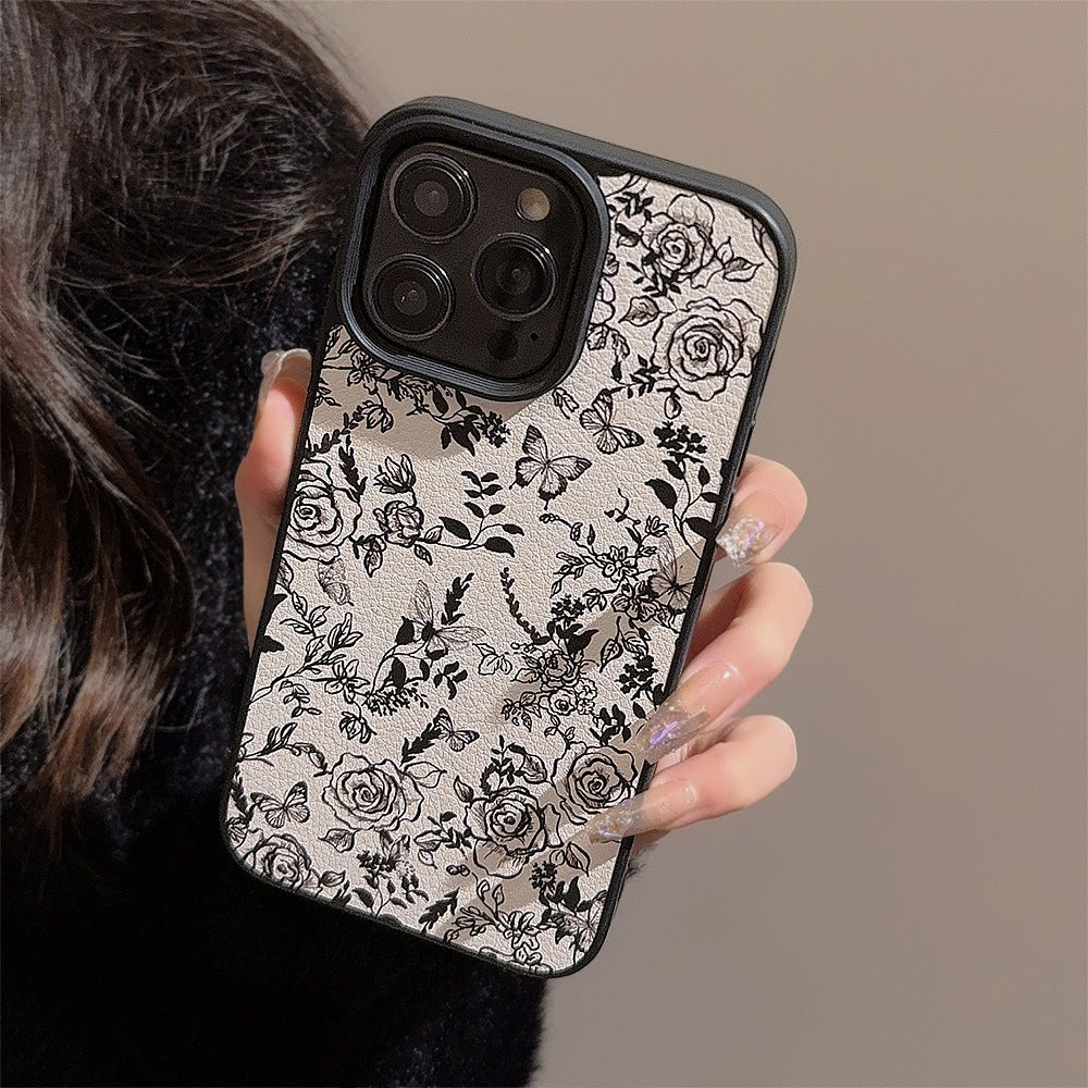 線画フラワー柄｜大人シックなiPhoneケース