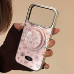 ピンクローズリボンスタンドiPhoneケース