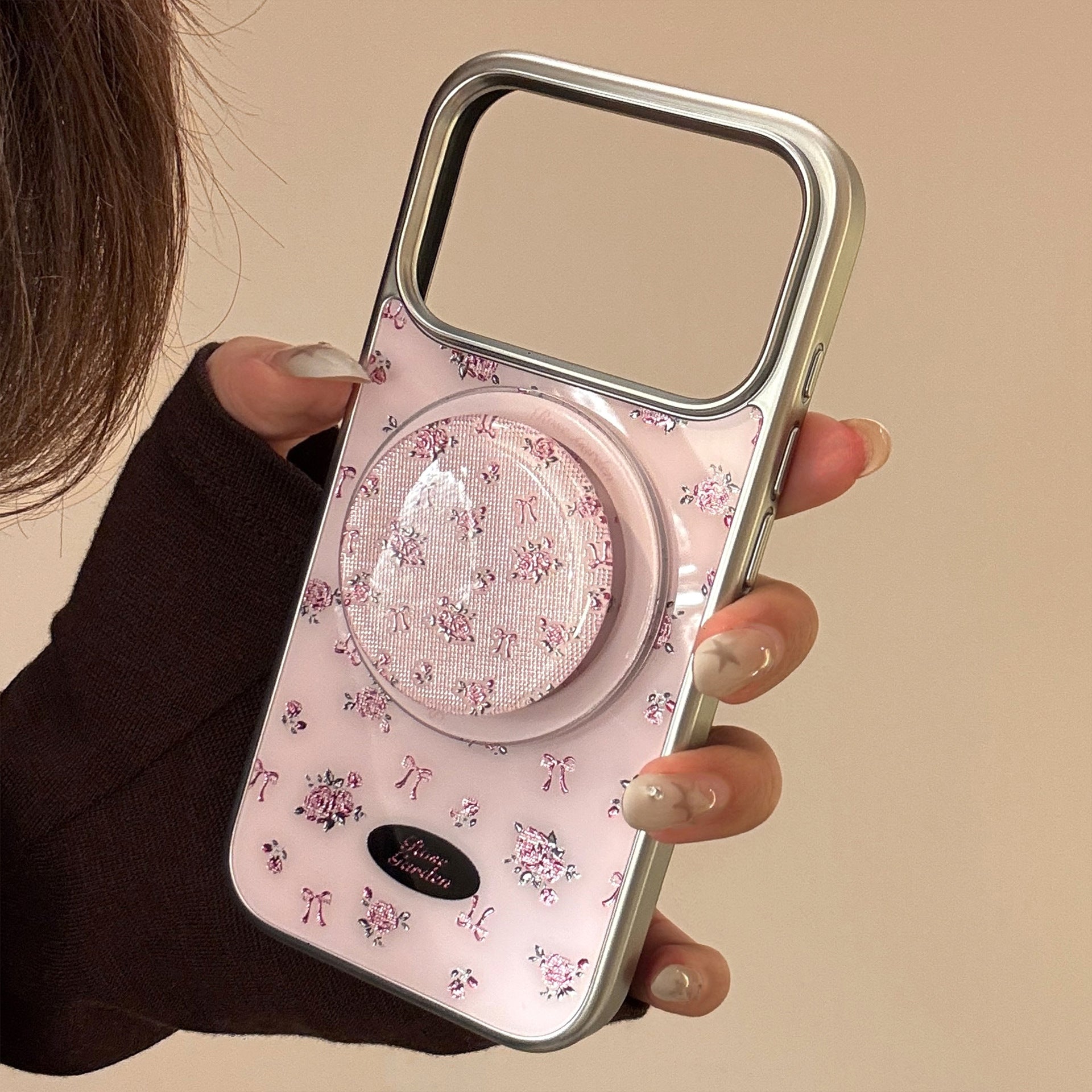 ピンクローズリボンスタンドiPhoneケース