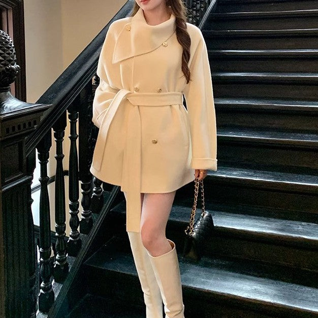 ゴールドボタンウールショートコート