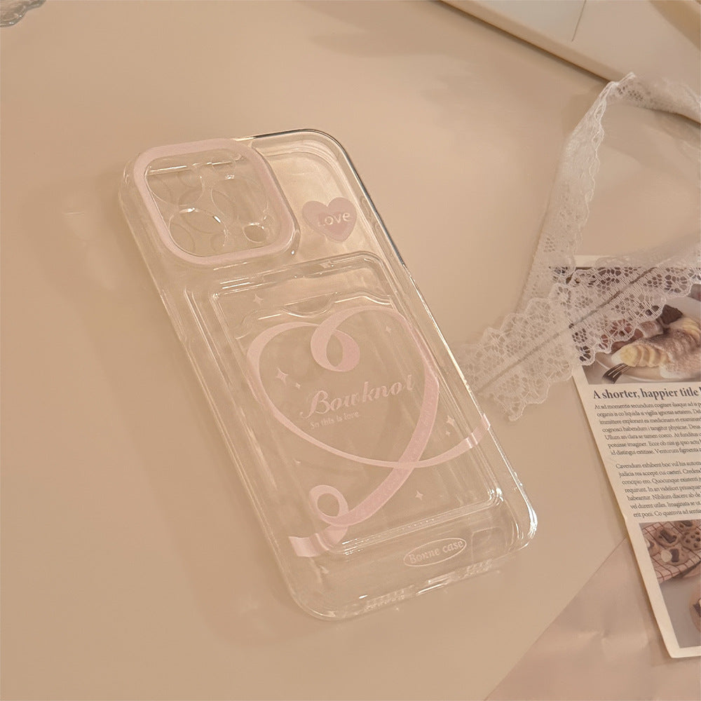ハートリボン×クリアデザイン｜カード収納付きiPhoneケース
