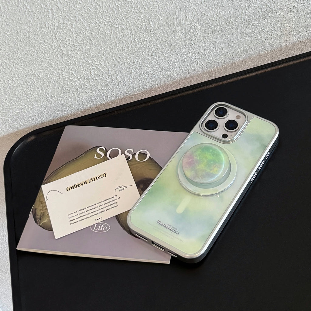 【MagSafe対応】ミントマーブル｜スタンド付きiPhoneケース