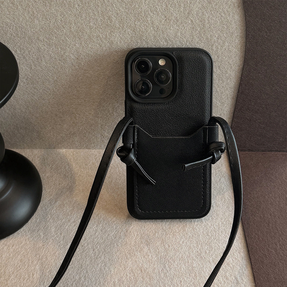 子犬チャーム付きショルダーiPhoneケース｜カード収納・ストラップ付き