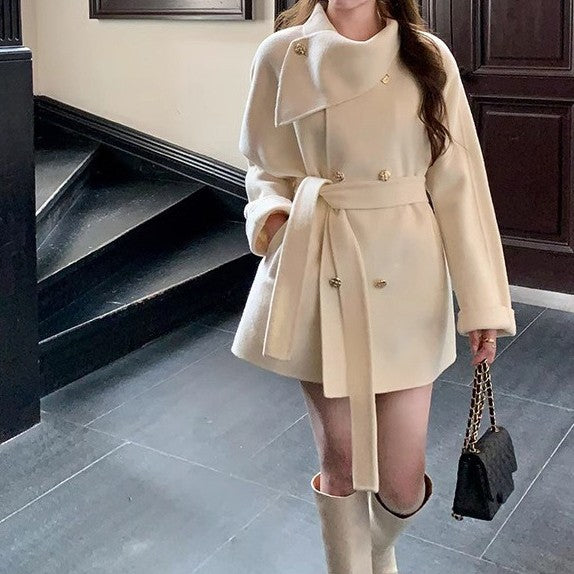 ゴールドボタンウールショートコート