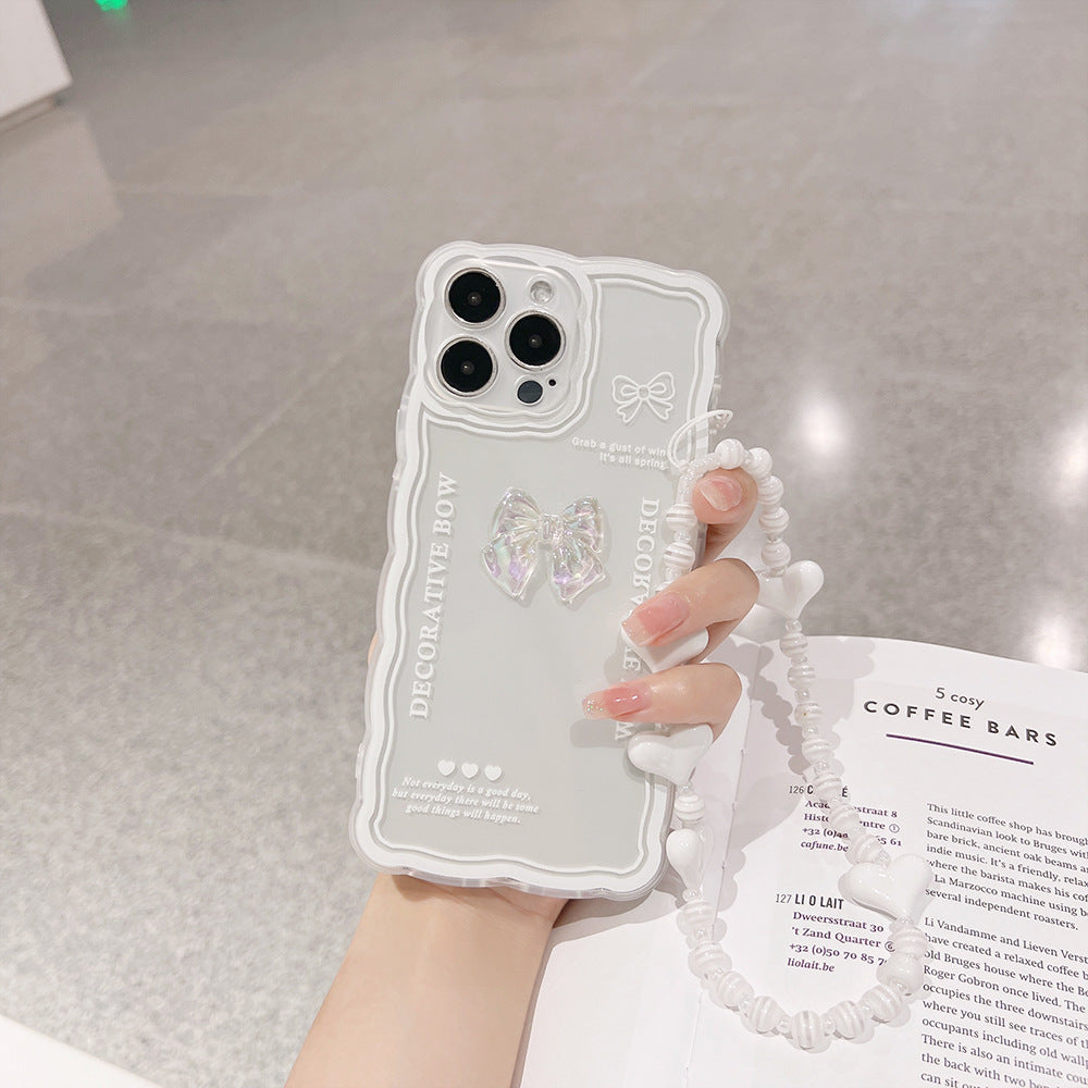 立体リボンチャーム付き｜波打ちフレームiPhoneケース