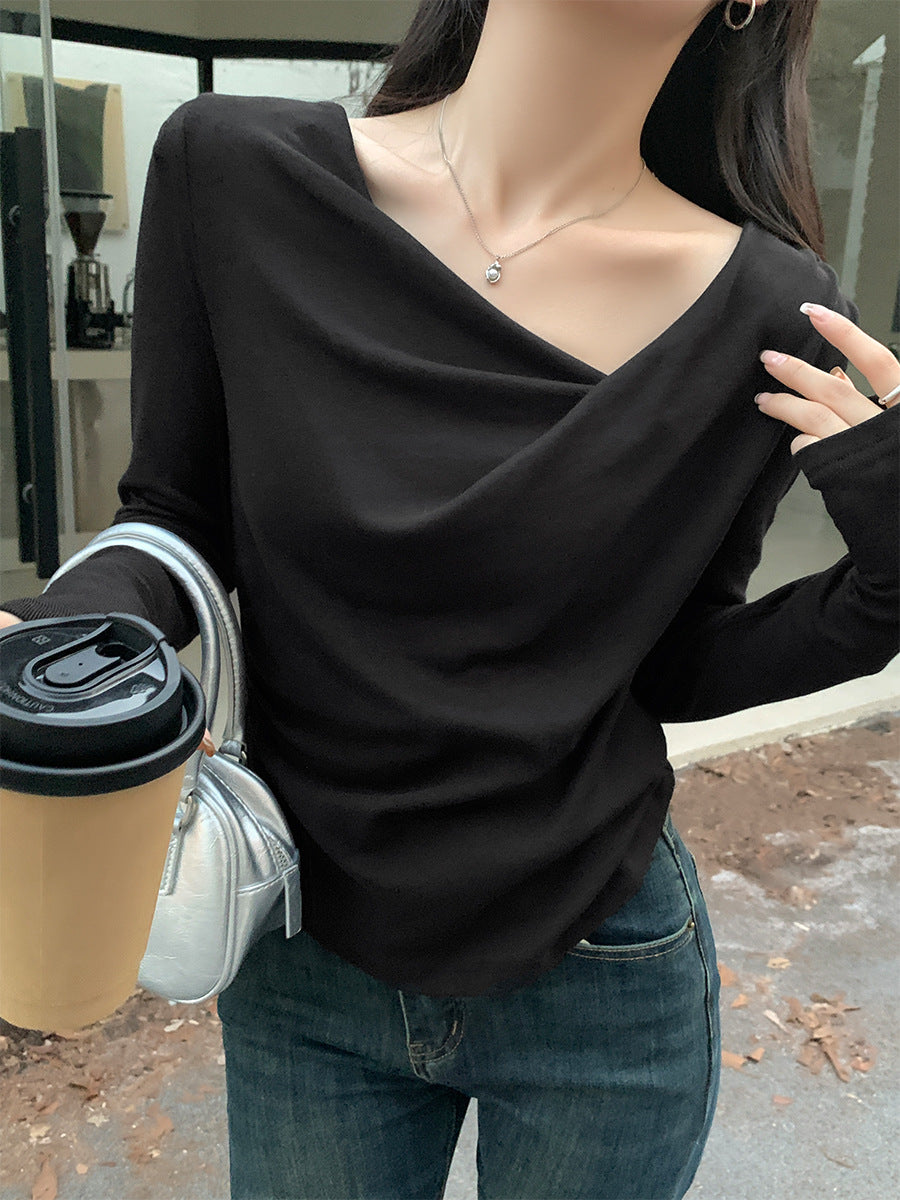 ドレープネックロングスリーブトップス