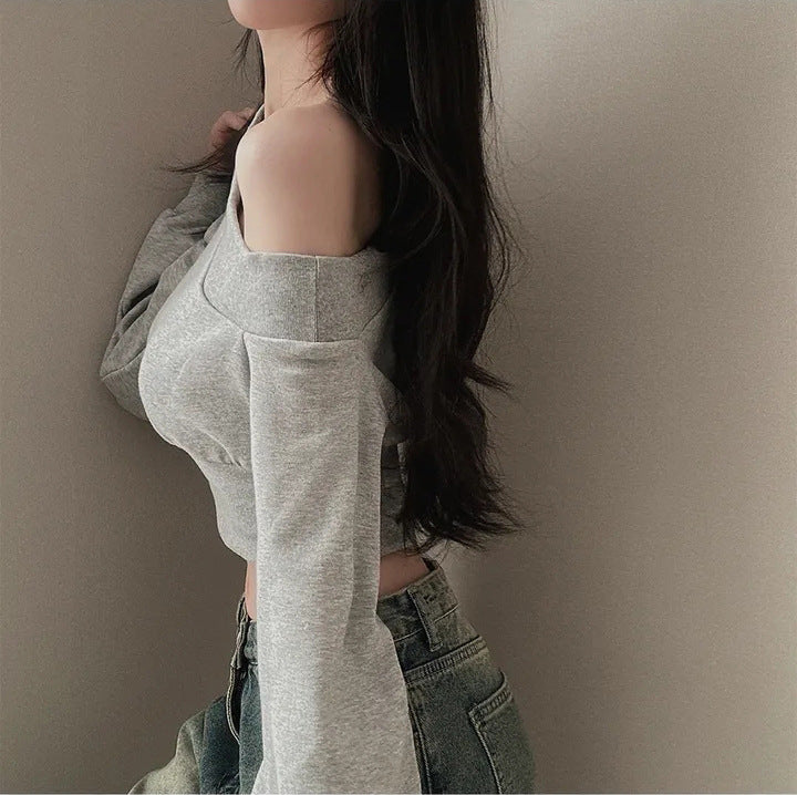 ワンショルダークロップスウェット